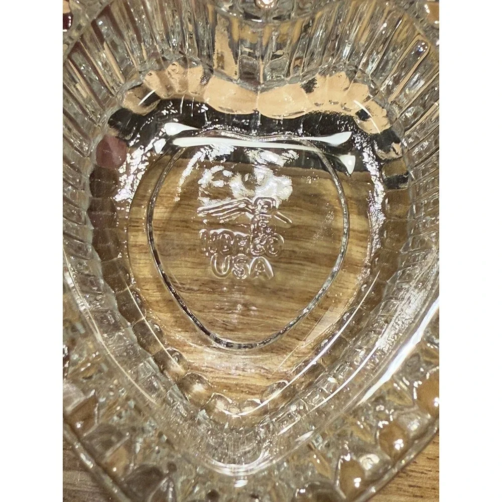 VTG Homco Home Interiors Ridged Lidded Heart Shaped Trinket Box Clear Glass 2.5